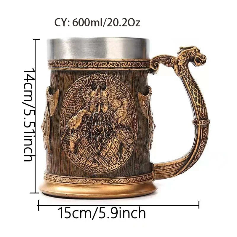 Caneca Viking 3D de Aço Inoxidável - Estilo Medieval