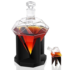 Decantador de Whisky em Vidro Diamante 1000ml com Suporte de Madeira