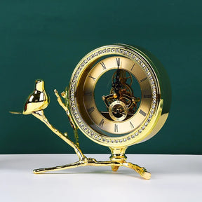 Relógio de mesa do vintage para decoração de casa ouro pássaro metal estilo antigo retro relógios de mesa decoração para casa natal presente aniversário