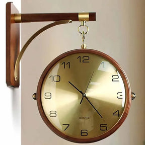 Luxo Madeira Dupla Face Relógios De Parede, Movimento Silêncio, 360 ° Rotativo Relógio De Parede, Estética Sala Decoração Acessórios
