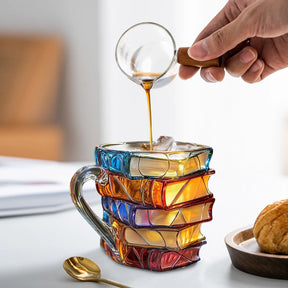 Caneca de Vidro Empilhável com Design de Livros 3D