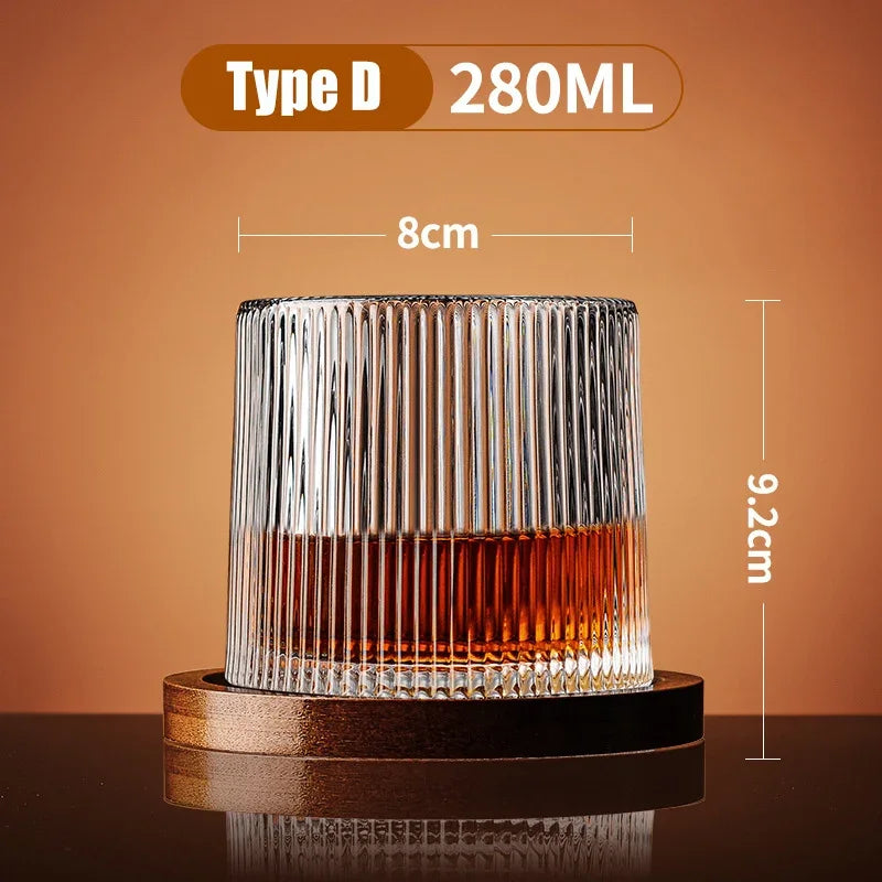 Copo de Whisky Giratório Retrô com Base de Bambu
