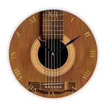 3D Natural Wood Look Acoustic Guitar Relógio de parede, Elegante Player Watch, Music Lover and Teacher Gift, Home Decor