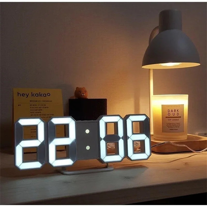 Relógio de Parede LED 3D com Alarme e Termômetro