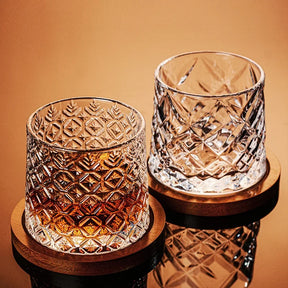 Copo de Whisky Giratório Retrô com Base de Bambu