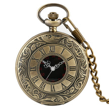 Preto numerais romanos relógio de bolso de quartzo preto feminino caso oco steampunk vintage pingente colar melhores presentes para homem