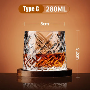 Copo de Whisky Giratório Retrô com Base de Bambu