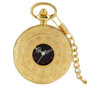 Preto numerais romanos relógio de bolso de quartzo preto feminino caso oco steampunk vintage pingente colar melhores presentes para homem