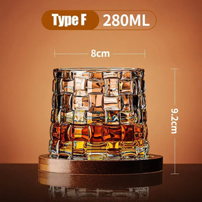 Copo de Whisky Giratório Retrô com Base de Bambu