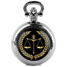 Relógio Quartz de Bolso com Corrente Fob para Homens e Mulheres, Requintado Equilíbrio de Justiça e Equidade, Colar De Cúpula De Vidro, Presentes Pingente