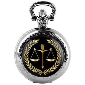 Relógio Quartz de Bolso com Corrente Fob para Homens e Mulheres, Requintado Equilíbrio de Justiça e Equidade, Colar De Cúpula De Vidro, Presentes Pingente