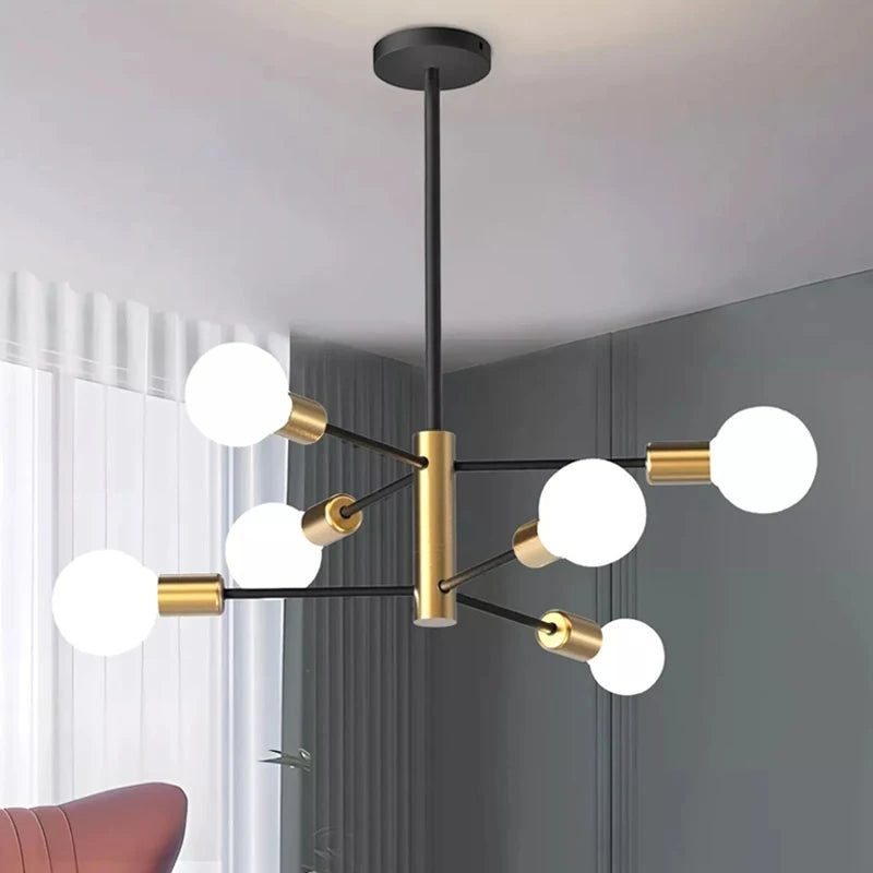 Lustre Sputnik Nórdico Preto LED - Pendente Moderno para Sala