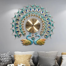Grande luz de luxo duplo pavão moda nordic relógio sala estar moderna casa fundo parede entrada decoração relógio pendurado