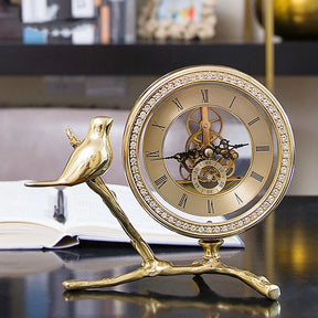 Relógio de Mesa Vintage com Pássaro Dourado