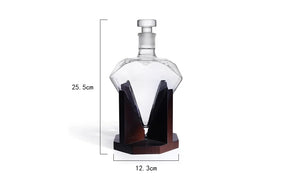Decantador de Whisky em Vidro Diamante 1000ml com Suporte de Madeira