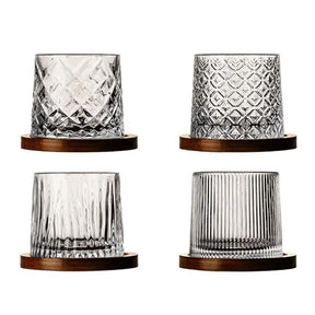 Copo de Whisky Giratório Retrô com Base de Bambu