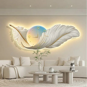 LED Feather Relógio de parede, Grande Arte Relógios, Sala Decoração, Pintura Relógio de parede, Silent Relógio, Decoração Home, Luz Luxo