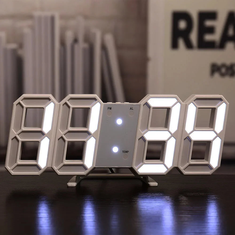 Relógio de Parede LED 3D com Alarme e Termômetro