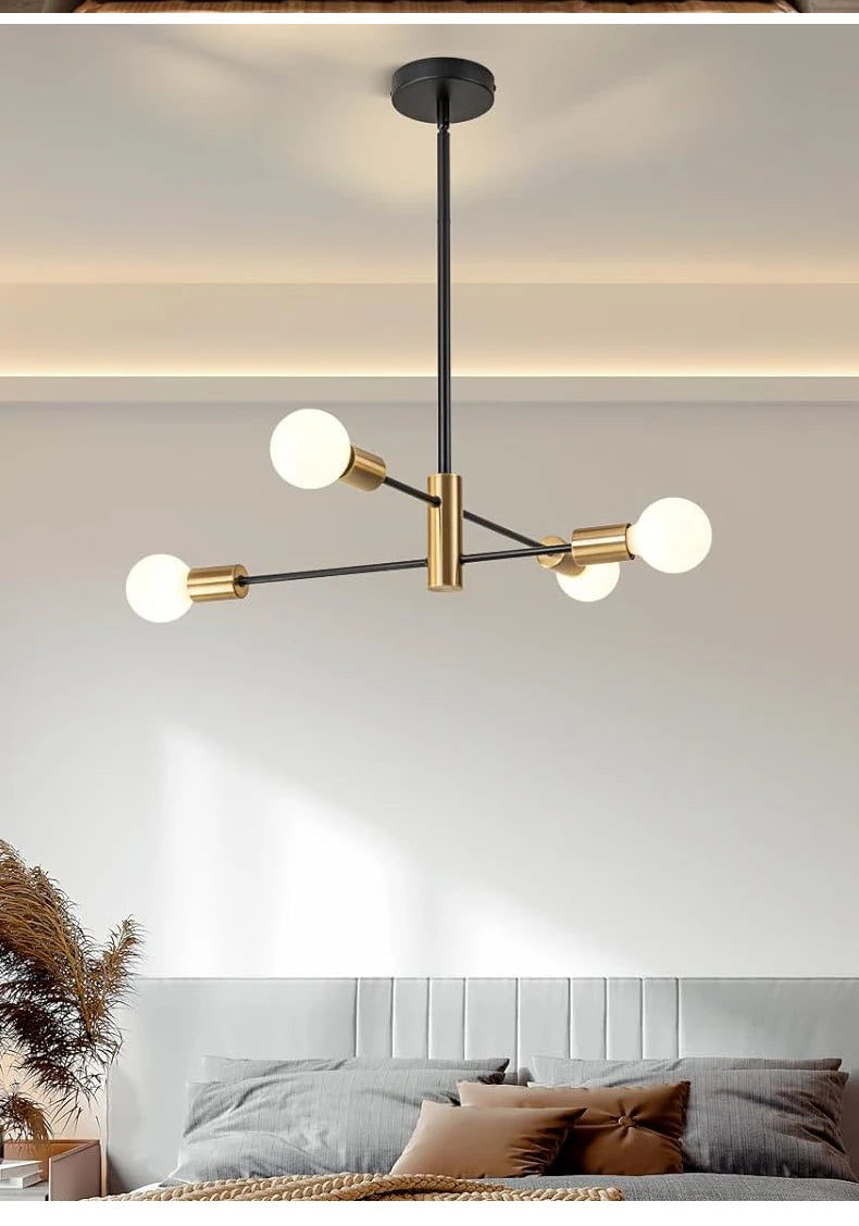 Lustre Sputnik Nórdico Preto LED - Pendente Moderno para Sala