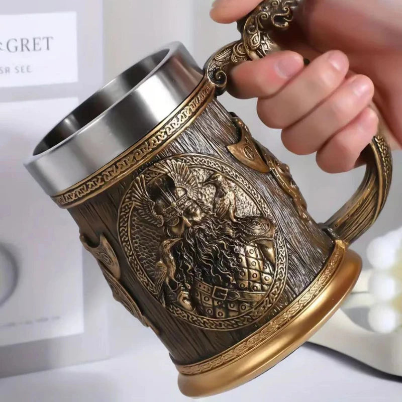 Caneca Viking 3D de Aço Inoxidável - Estilo Medieval