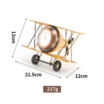 Estilo retro despertador decorativo, mesa, metal, pequeno, avião, sala de estar, mesa, vintage, antiquado