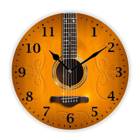 3D Natural Wood Look Acoustic Guitar Relógio de parede, Elegante Player Watch, Music Lover and Teacher Gift, Home Decor