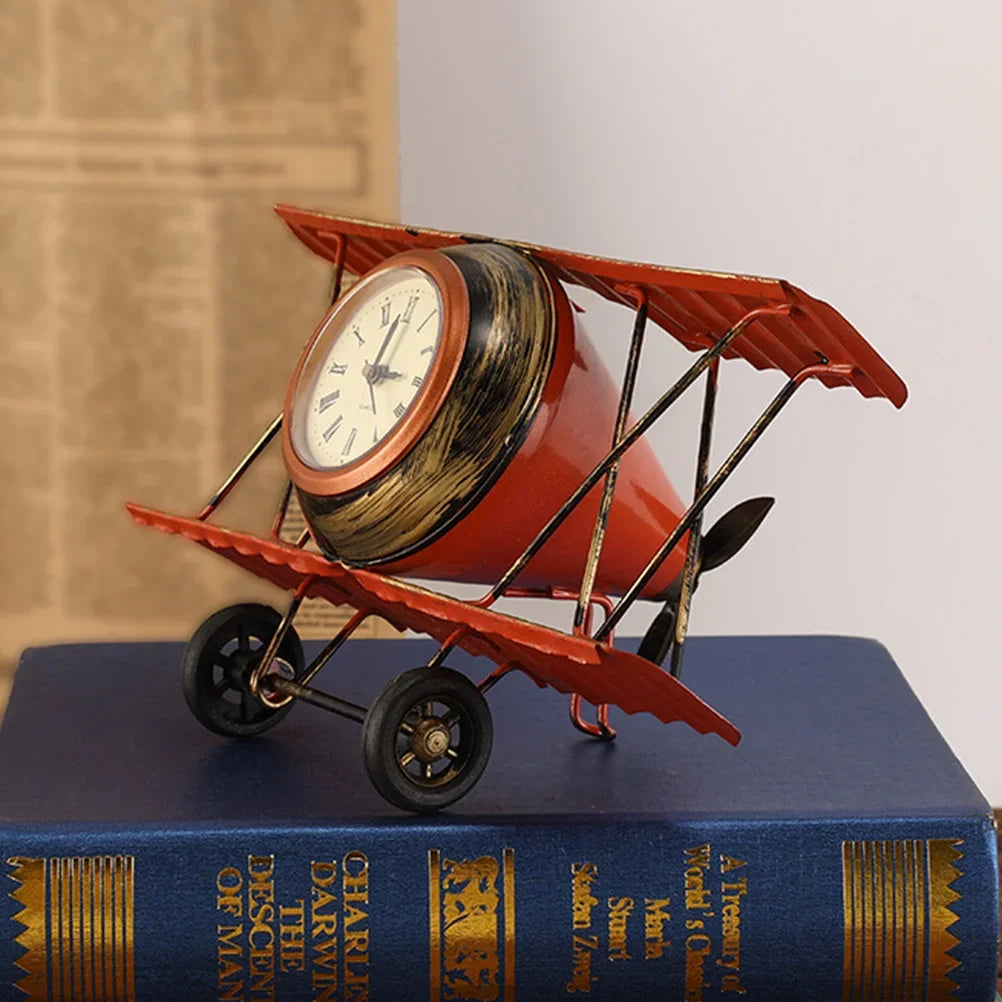 Relógio Decorativo Retro Avião de Mesa - Estilo Vintage