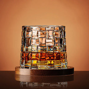 Copo de Whisky Giratório Retrô com Base de Bambu