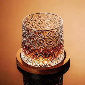 Copo de Whisky Giratório Retrô com Base de Bambu