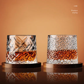 Copo de Whisky Giratório Retrô com Base de Bambu