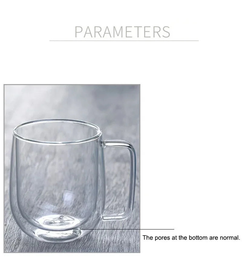 Caneca de Vidro Borossilicato Dupla Parede 150-350ml