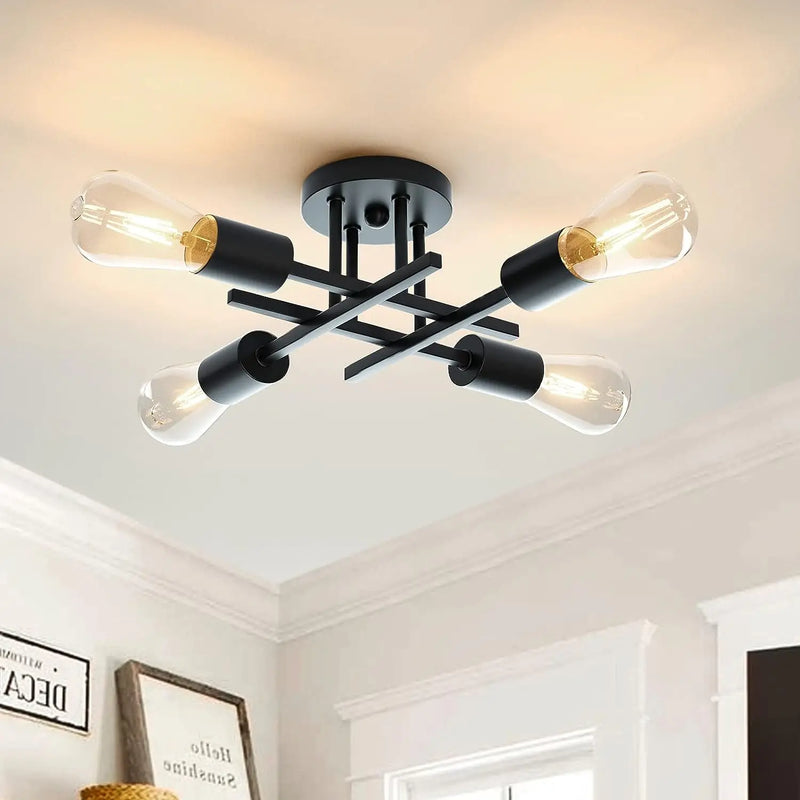 Lustre Sputnik Preto Semi-Embutido - Estilo Mid Century