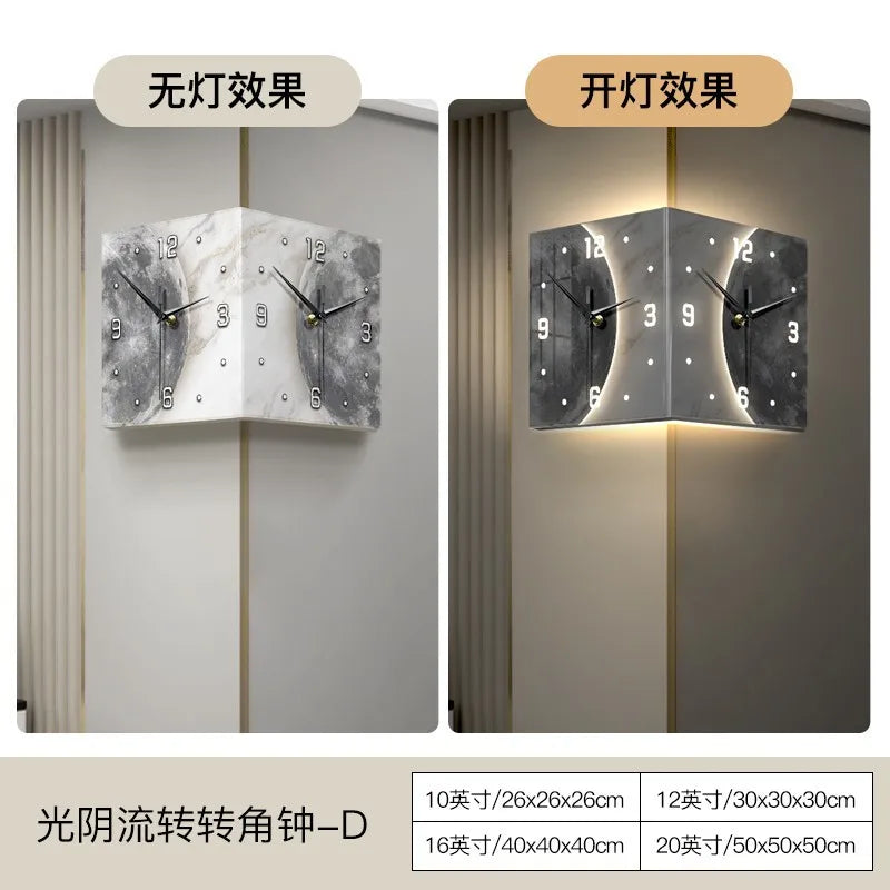 Criativo dupla face relógio de parede, lua relógio luminoso, luz de controle remoto, pintura decorativa, canto, novo, 2024