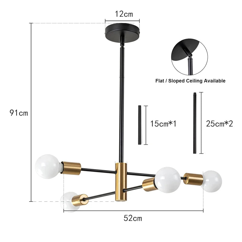 Lustre Sputnik Nórdico Preto LED - Pendente Moderno para Sala