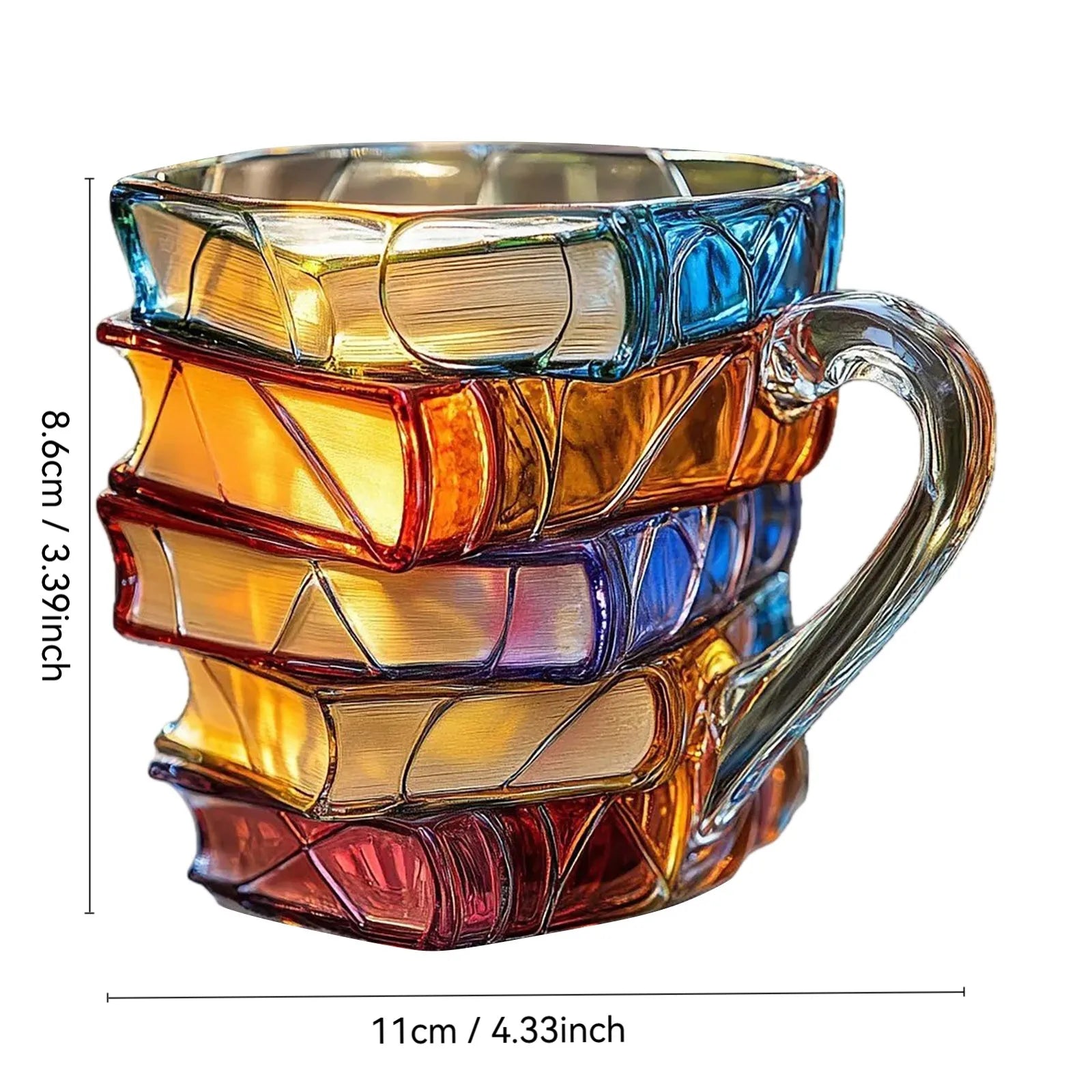 Caneca de Vidro Empilhável com Design de Livros 3D