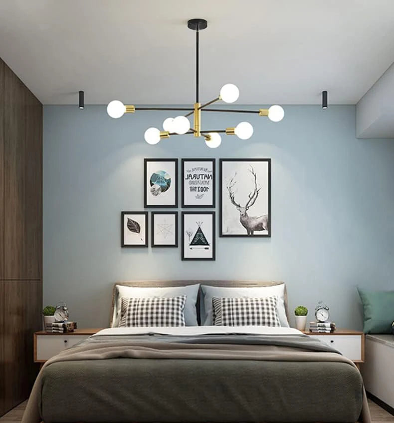 Lustre Sputnik Nórdico Preto LED - Pendente Moderno para Sala