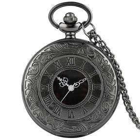 Preto numerais romanos relógio de bolso de quartzo preto feminino caso oco steampunk vintage pingente colar melhores presentes para homem