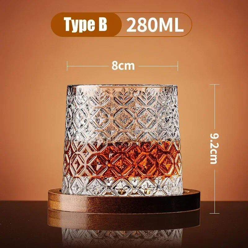 Copo de Whisky Giratório Retrô com Base de Bambu