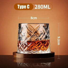Copo de Whisky Giratório Retrô com Base de Bambu