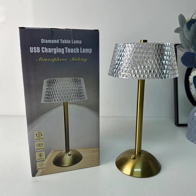 Luminária de Mesa Recarregável Touch com Cúpula de Vidro