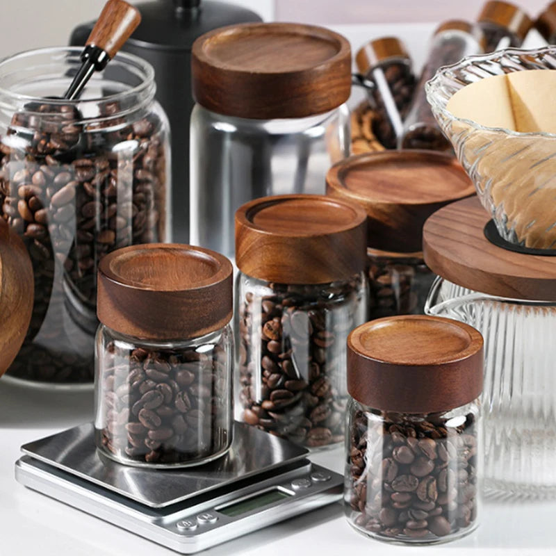 Pote de Vidro com Tampa de Madeira para Café – 100 a 300 ml