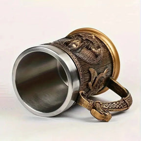 Caneca Viking 3D de Aço Inoxidável - Estilo Medieval