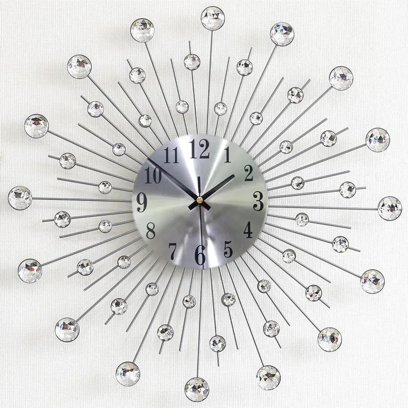 Criativo parede pendurado relógio de ferro, mudo metal diamante strass, venda quente, moda, 50cm x 50cm