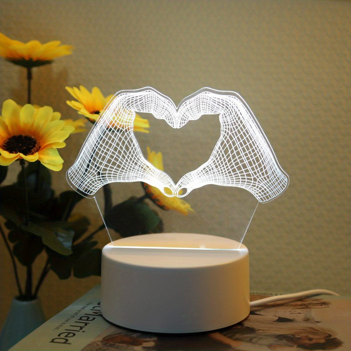 Luminária Noturna 3D Gesto de Amor - Luz LED Monocromática com Efeito Tridimensional