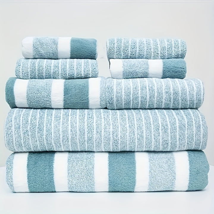 Conjunto de Toalhas Listradas (8 Peças) - Secagem Rápida e Super Absorventes
