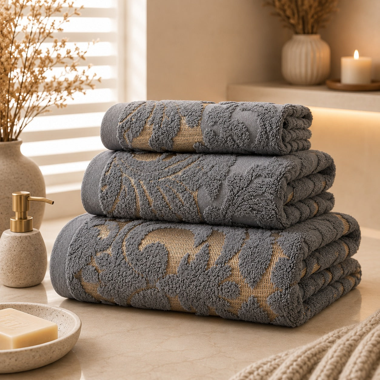 Kit 3 Toalhas de Banho Floral Premium – Maciez e Elegância