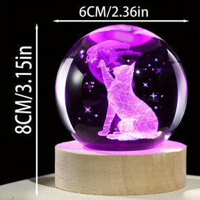 Luminária Cristal de Gato e Borboleta - Bola de Vidro com Luz