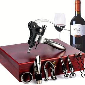 9-Piece Stainless Steel Wine Opener Set, Manual Corkscrew with Foil Cutter, Pourer, Vacuum Stopper, Ideal Gift for Wine Lovers, Kitchen Gadget