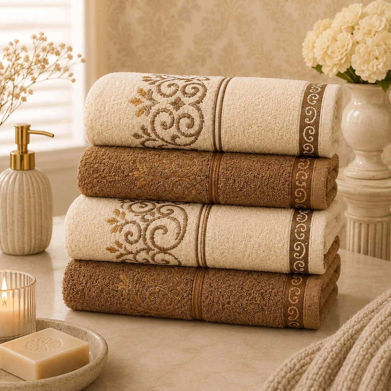 Kit 4 Toalhas de Banho Bordadas Elegance – Macias e Sofisticadas
